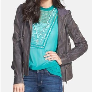 Hinge Hooded Leather Moto Jacket